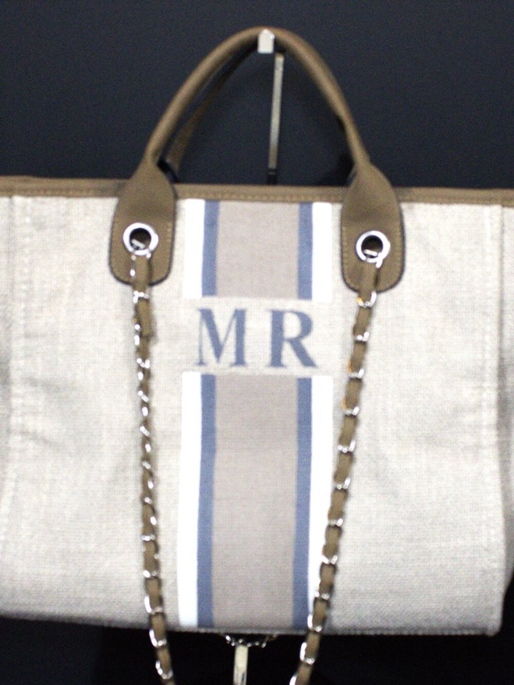 Lily&Bean London, Canvas Tote w/ Top Handles and Chain Strap. Silver Hardware